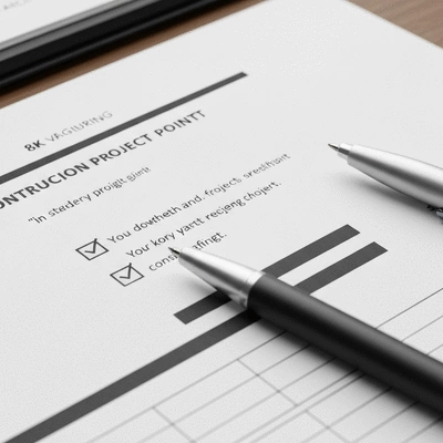 Close-up of a checklist with a pen, highlighting important points for a construction project